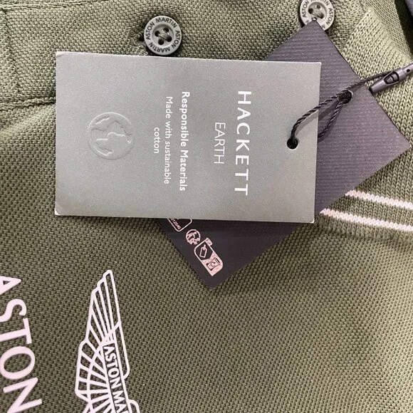 Hackett x Aston Martin Racing Earth Polo Shirt Green Sustainable Cotton Size L - Picture 2 of 7